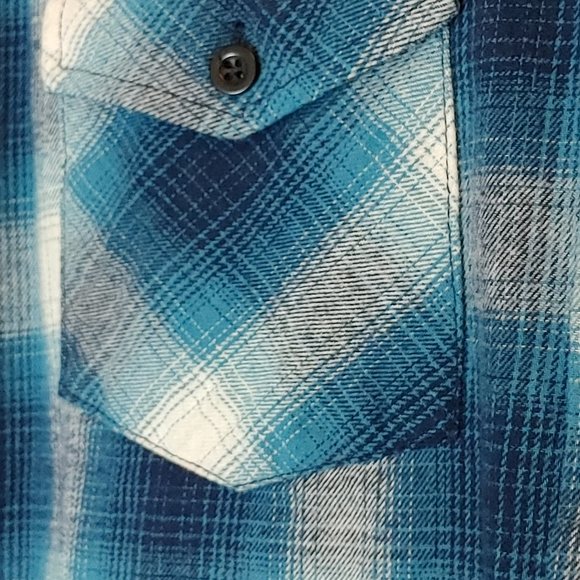 Warehouse One Men's Sz XXL Teal/Navy Blue Long Sleeve Shirt w Pockets - Picture 7 of 12